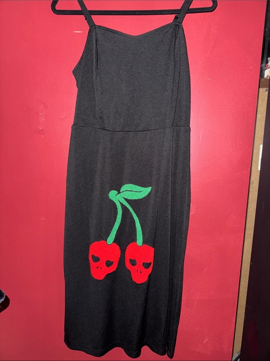 BloomChic Dresses & Skirts - Black Slip Dress with Red Cherry Skull Print